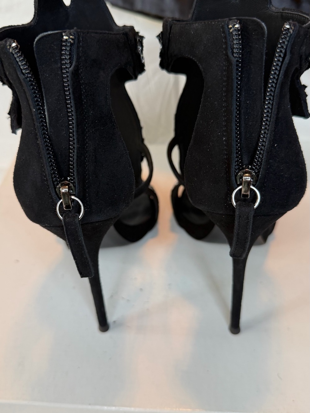 Giuseppe Zanotti Black Suede Crystal Leaf Embellished High Heels - Picture 7 of 9